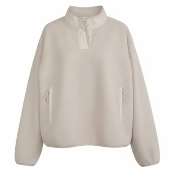 Bailey 44 Cream Sherpa Henley Pullover XL Snap Neck Cozy Fleece NWOT - Picture 1 of 7